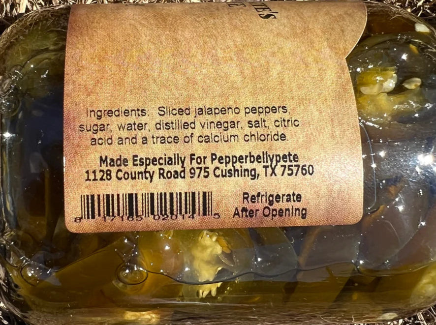16 oz jar of Pepper Belly Pete’s Candied Jalapeños – sweet and spicy cowboy candy ingredients