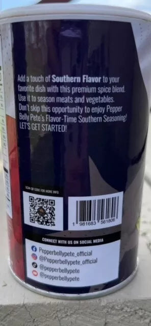 8 oz jar of Pepper Belly Pete’s Flavor‑Time Southern Seasoning blend back