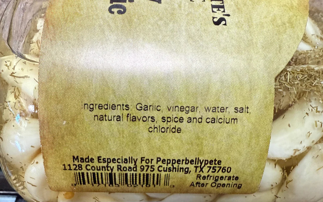 16 oz jar of Pepper Belly Pete’s Really Dilly Pickled Garlic, dill-brined garlic cloves ingredients