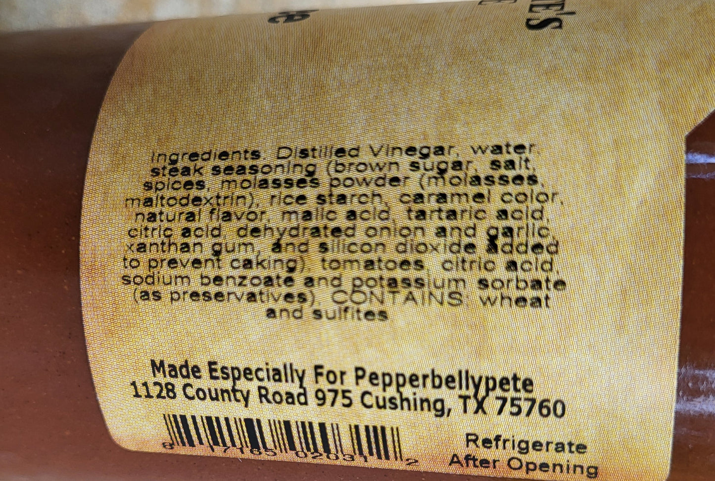 Bottle of Pepper Belly Pete's Steak & Burger Sauce - bold grilling flavor from Texas ingredients