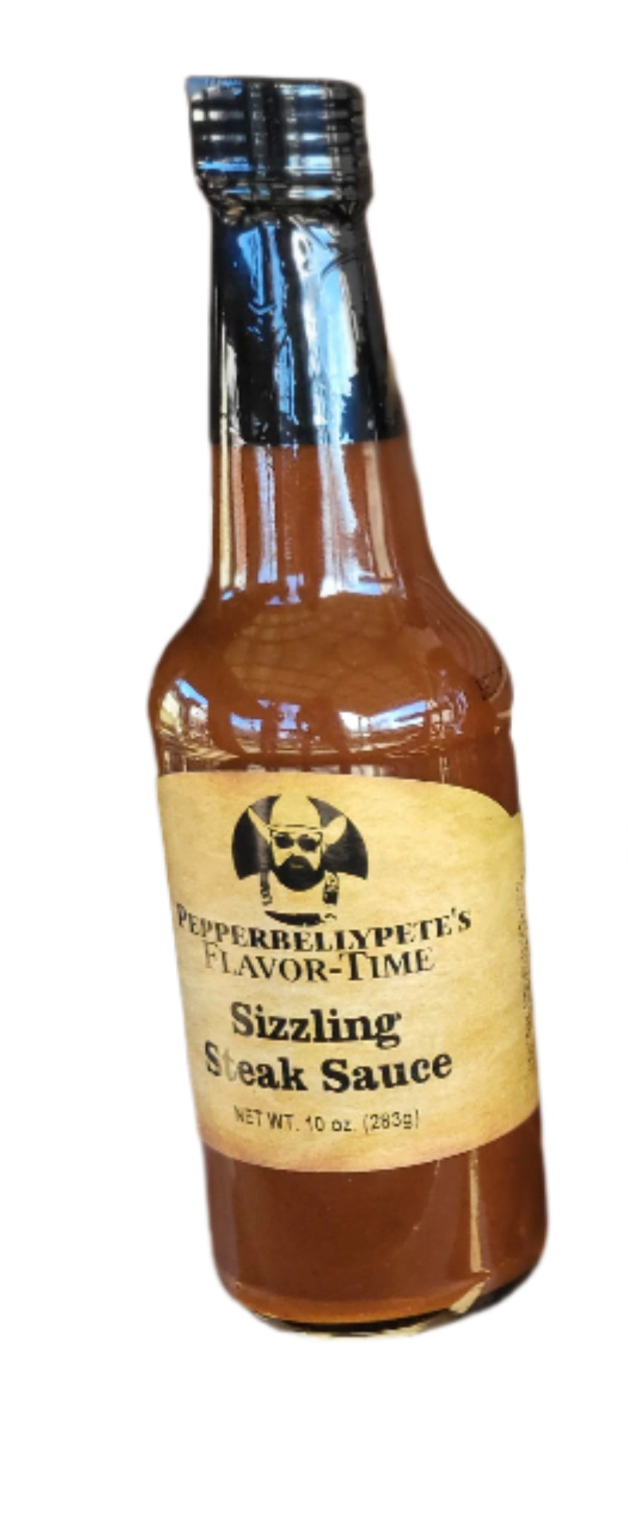 Bottle of Pepper Belly Pete's Steak & Burger Sauce - bold grilling flavor from Texas
