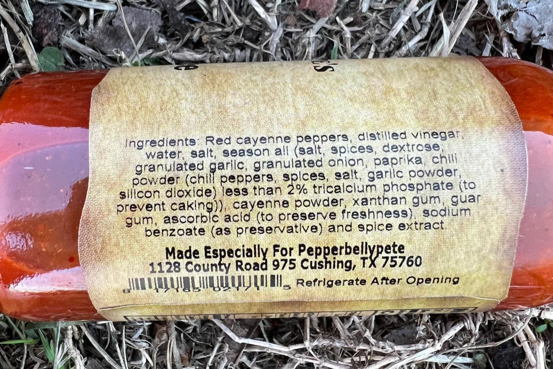 Bottle of Pepper Belly Pete’s Zippy Zap Premium Pepper Sauce Ingredients1