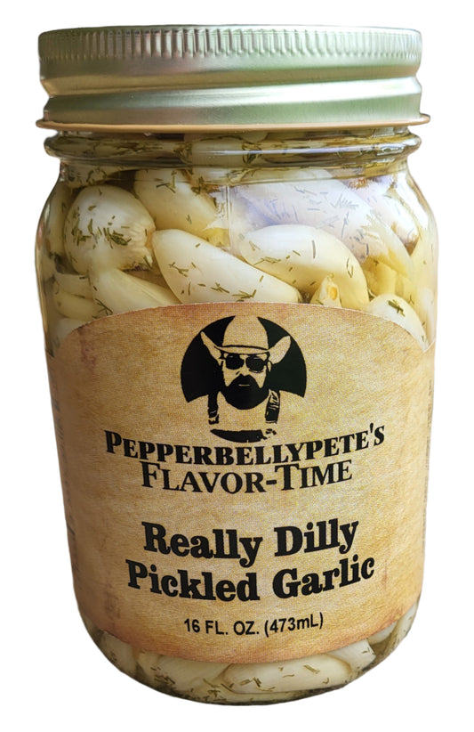 PEPPER BELLY PETE'S REALLY DILLY PICKLED GARLIC - 16 OZ JAR