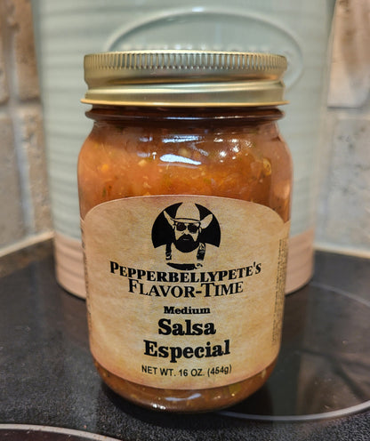 Pepper Belly Pete’s Salsa Especial – 16 oz Medium-Heat Mexican-Style Salsa