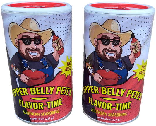 PEPPER BELLY PETE'S FLAVOR-TIME SOUTHERN SEASONING, 8 OZ, No MSG - 2 Pack