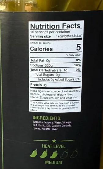 Pepper Belly Pete's Dill Pickle Jalapeno Slices Nutrition and Ingredients