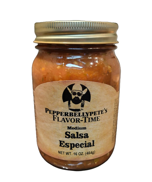 Pepper Belly Pete’s Salsa Especial – 16 oz Medium-Heat Mexican-Style Salsa