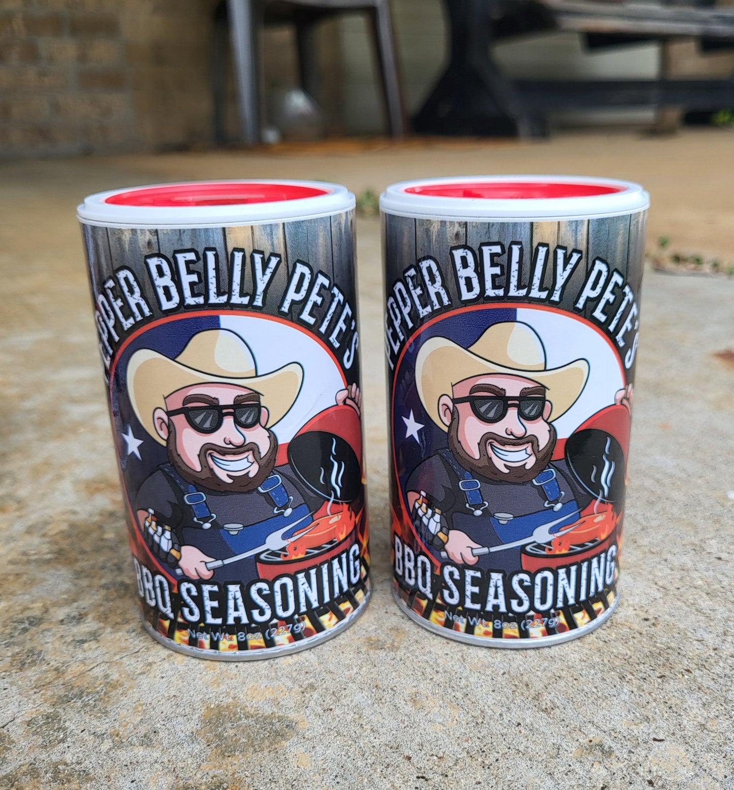 8 oz jar of Pepper Belly Pete’s BBQ Seasoning – sweet-smoky mesquite rub 2 pack front