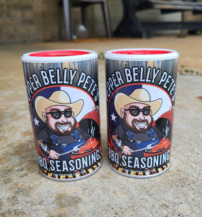 8 oz jar of Pepper Belly Pete’s BBQ Seasoning – sweet-smoky mesquite rub 2 pack front