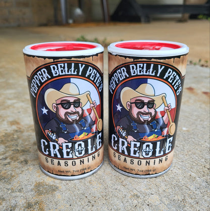 7 oz jar of Pepper Belly Pete’s Creole Seasoning – Bayou blend for gumbo, seafood, veggies front