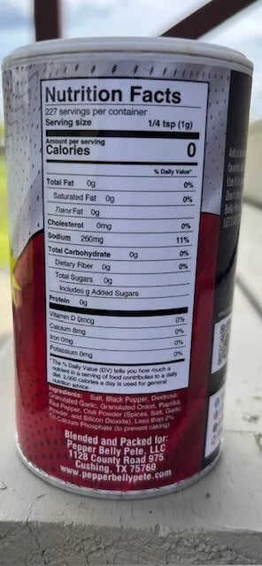 8 oz jar of Pepper Belly Pete’s Flavor‑Time Southern Seasoning blend Nutrition