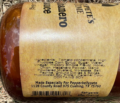 16 oz bottle of Pepper Belly Pete’s Honey Habanero BBQ Sauce – sweet and smoky flavor ingredients