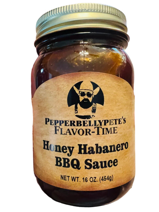 16 oz bottle of Pepper Belly Pete’s Honey Habanero BBQ Sauce – sweet and smoky flavor