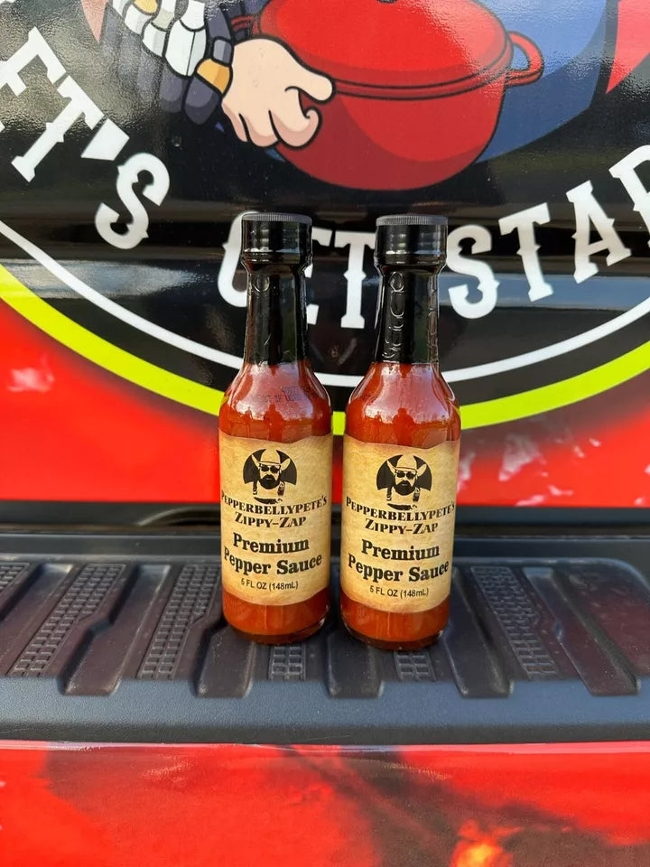 PEPPER BELLY PETE'S 2 PACK ZIPPY-ZAP PREMIUM PEPPER SAUCE - (2) 5 OZ BOTTLES