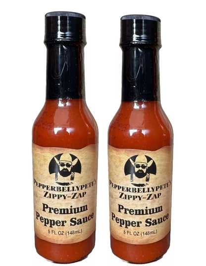 2 bottles of Pepper Belly Pete’s Zippy-Zap Premium Pepper Sauce – 5 oz each