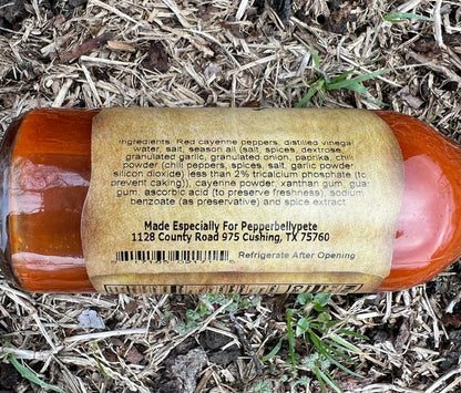 Bottle of Pepper Belly Pete’s Zippy Zap Premium Pepper Sauce Ingredients