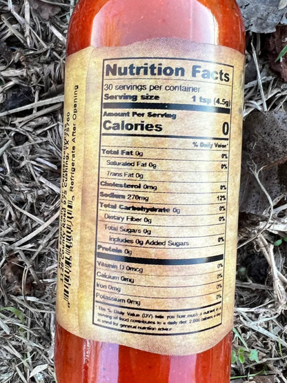 Bottle of Pepper Belly Pete’s Zippy Zap Premium Pepper Sauce Nutrition1